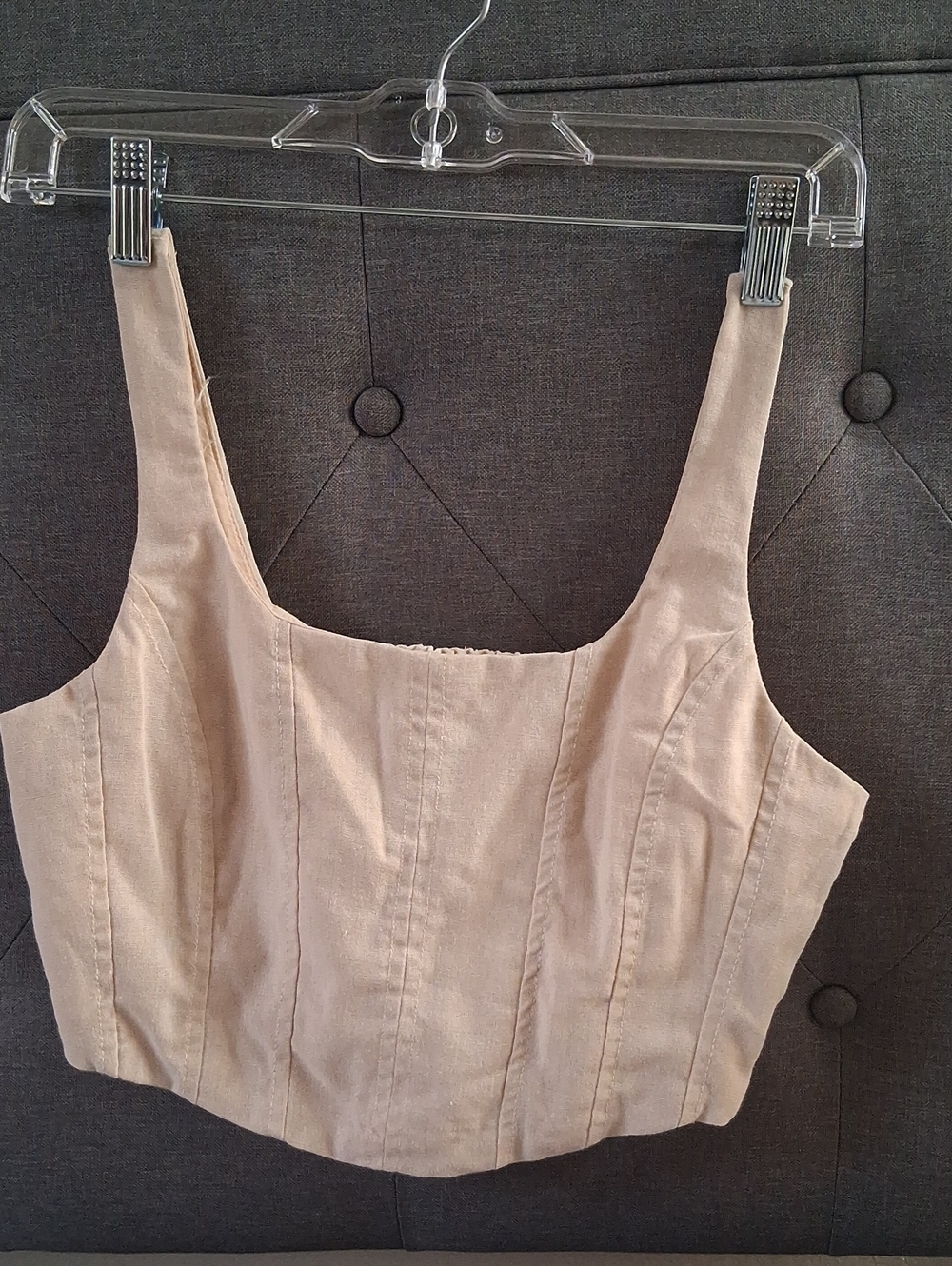 Hunter & Brown Beige Corset Crop Top Small Linen Blend Coastal Summer